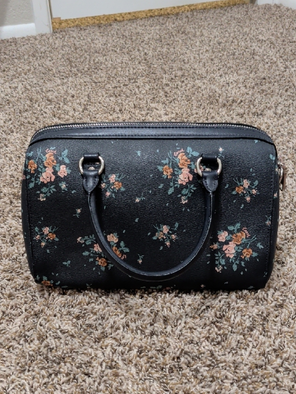Coach Rowan mightnight navy rose bouquet floral dome satchel bag - Picture 8 of 13